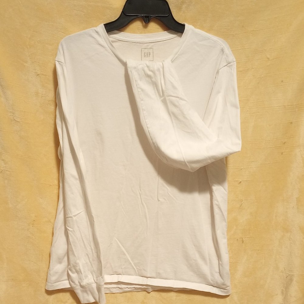 Men's Gap Long Sleeve Shirt - Plain White Tee - Size L